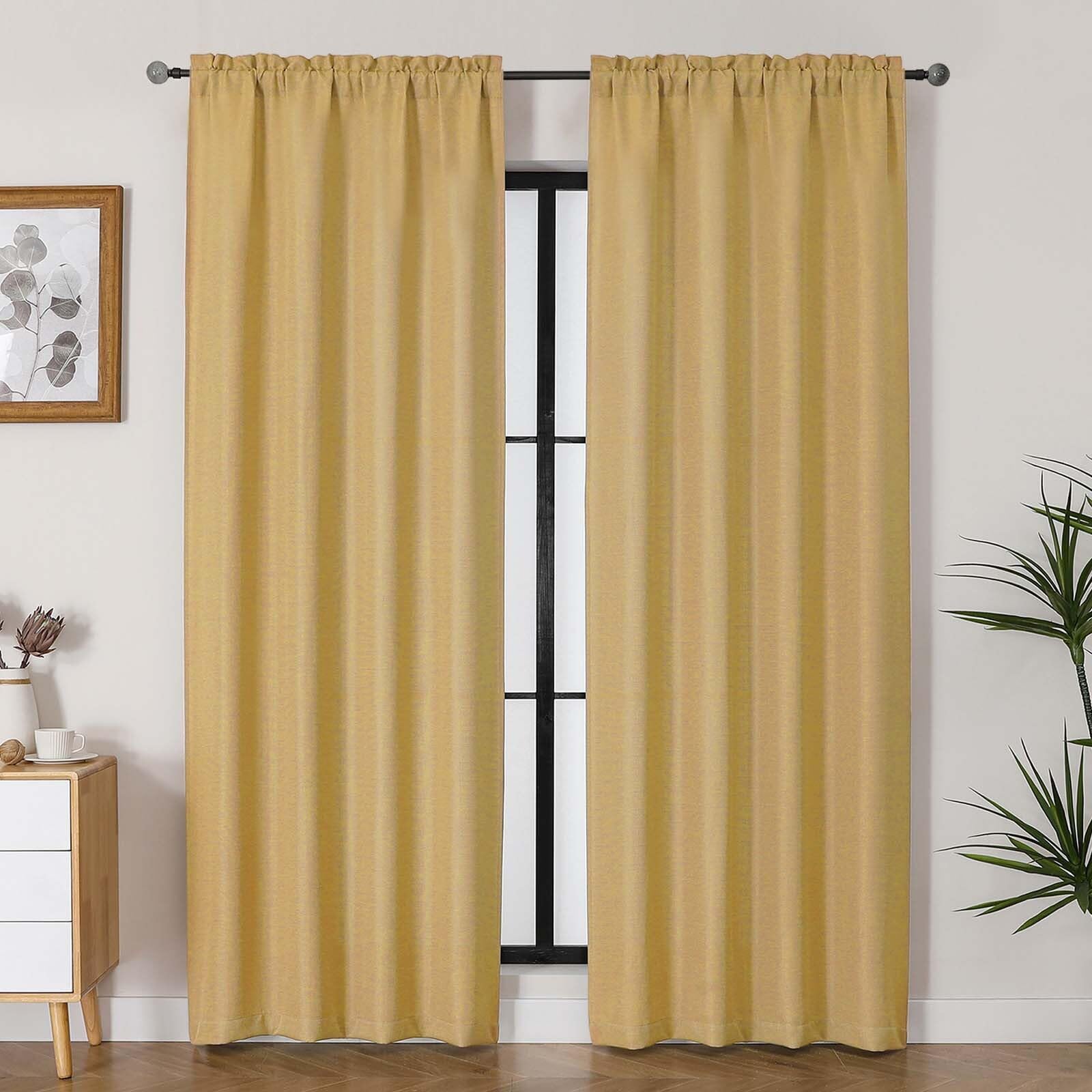 Lecloud Bessie Gold Curtains for Living Room 84 Inches Long 2 Panels, Airy Privacy Light Filtering Curtain Drapes, Faux Linen Te