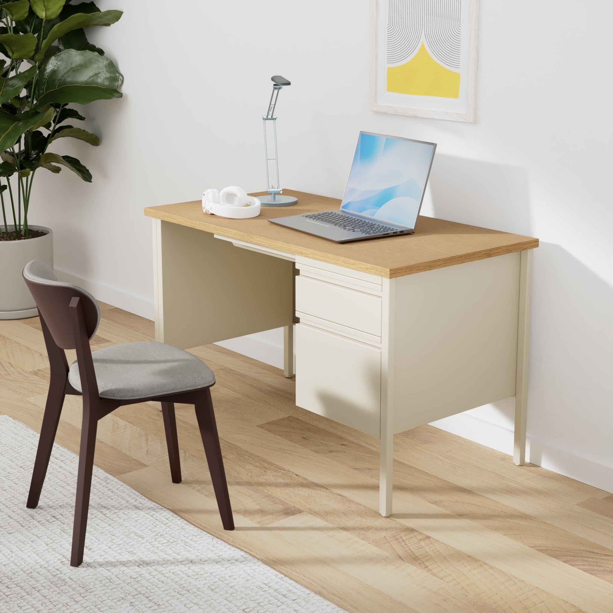 Lorell Single Right Pedestal Desk, 48 By 30 By 29-1/2-Inch, Putty Oak