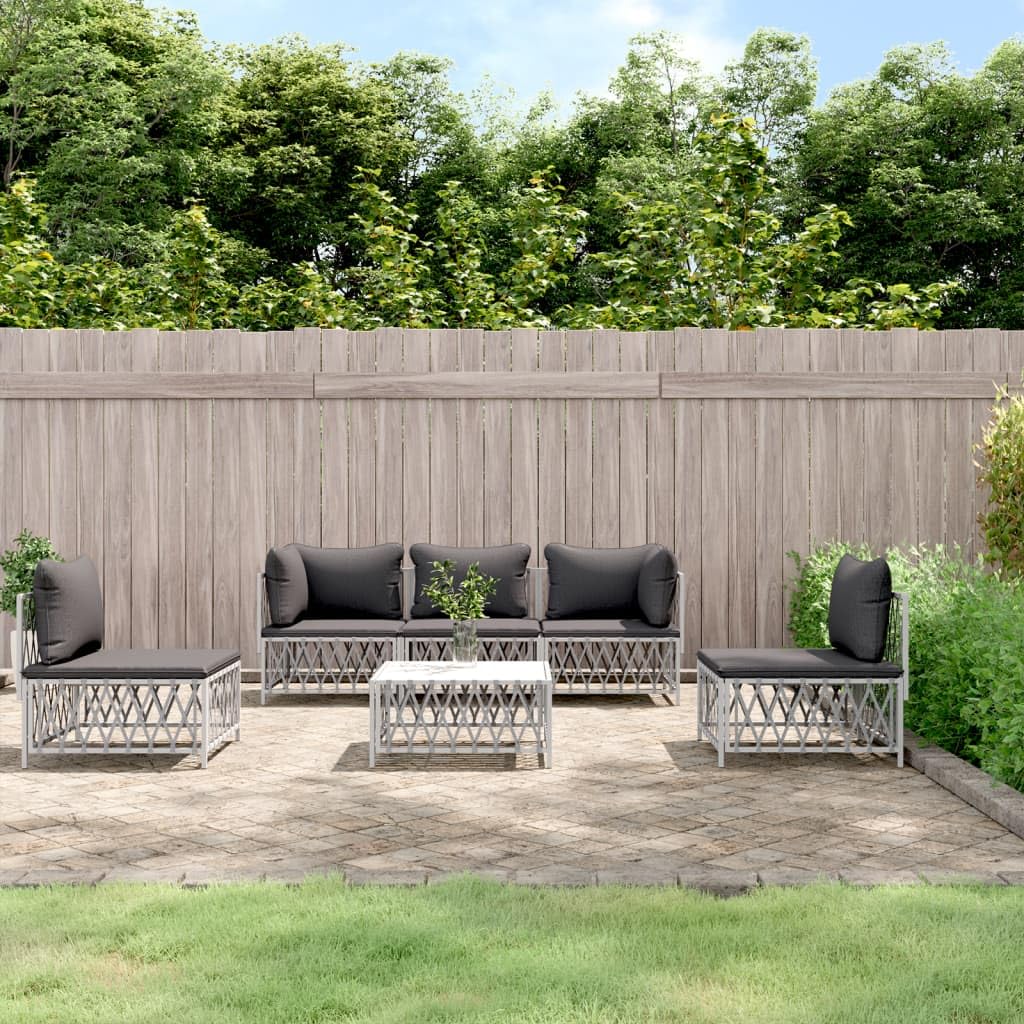 vidaXL 6 Piece Modern Patio Lounge Set with Cushions - White Steel - Comfortable Outdoor Seating - Modular, Easy Assembly, Excellent Dimensions
