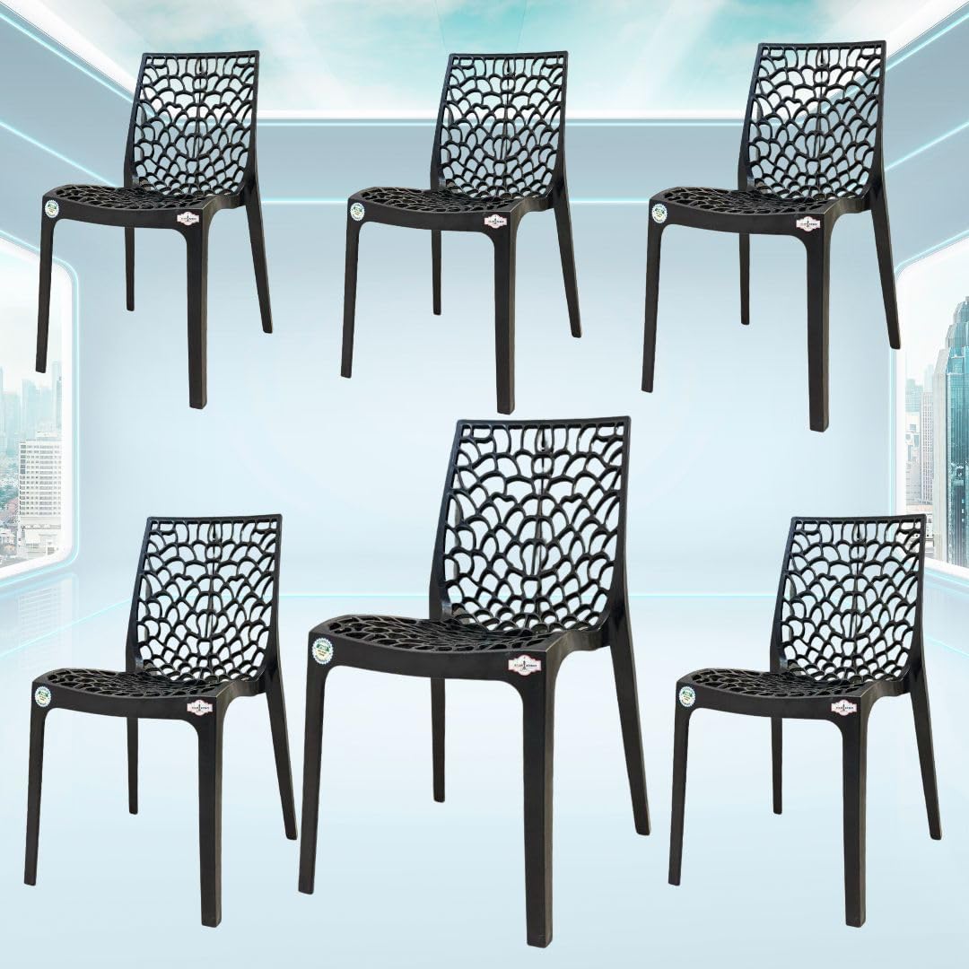 Zidle Plastic Dining Chair Set Of 6 With Designer Backrest Lightweight Stackable Chairs For Dining Room Kitchen Living Room Indo