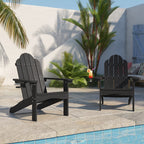 Lue Bona Adirondack Chairs Set Of 2, Black Poly Adirondack Chairs With Cup Holder, 350Lbs Modern Adirondack Chair Weather Resistant, Outdoor Patio Chair For Fire Pit, Patio, Law, Balcony, Backyard