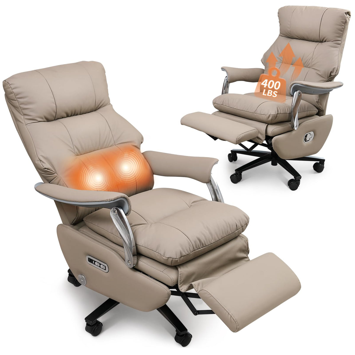 Softrest Executive Office Chair With Footrest, Real Leather Electric Ergonomic Reclining Home Office Desk Chairs With Massage, B