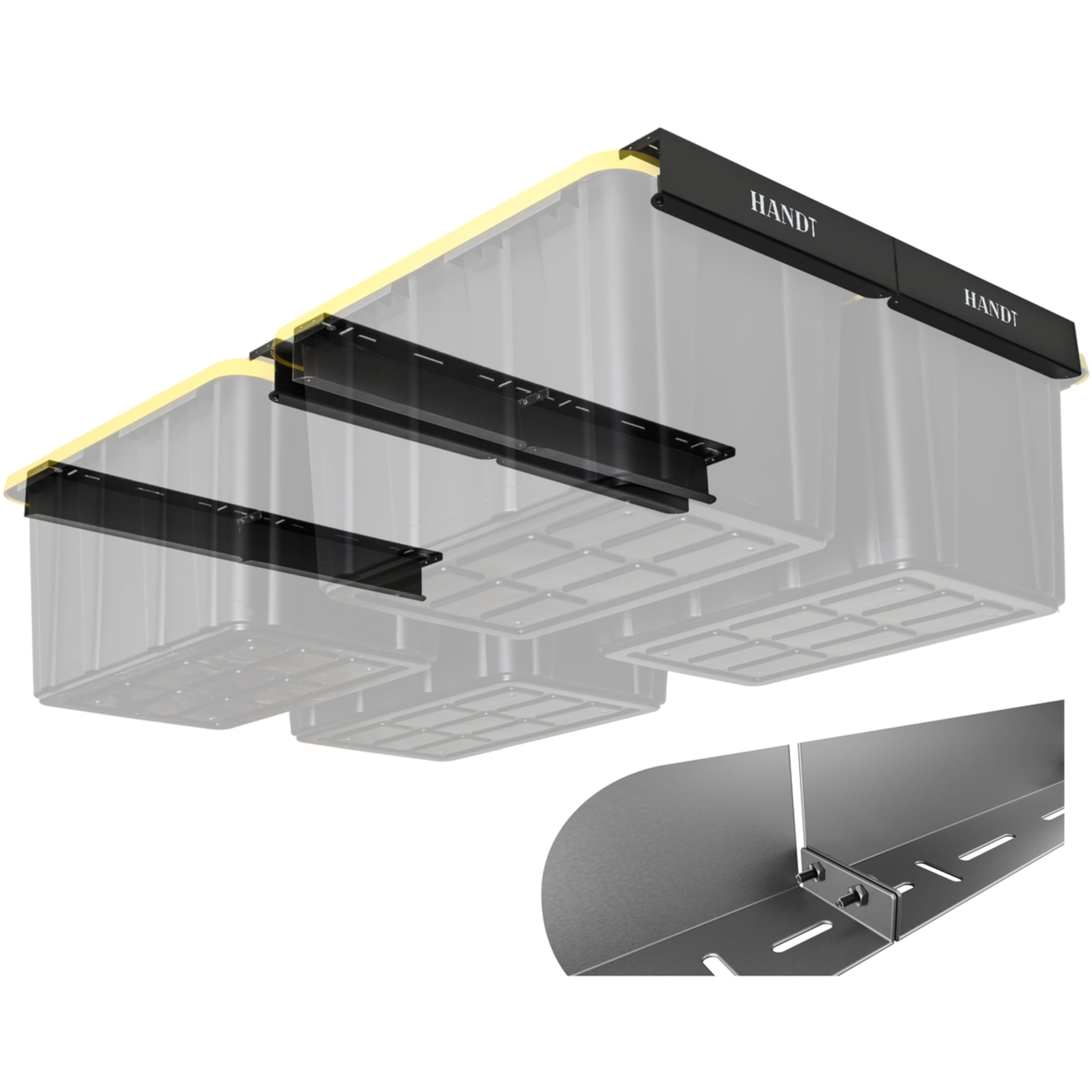 Handt Overhead Garage Storage Rack, Ceiling Racks, Bin Organization System, Heavy Duty Metal Rack For Container, Supports Most B