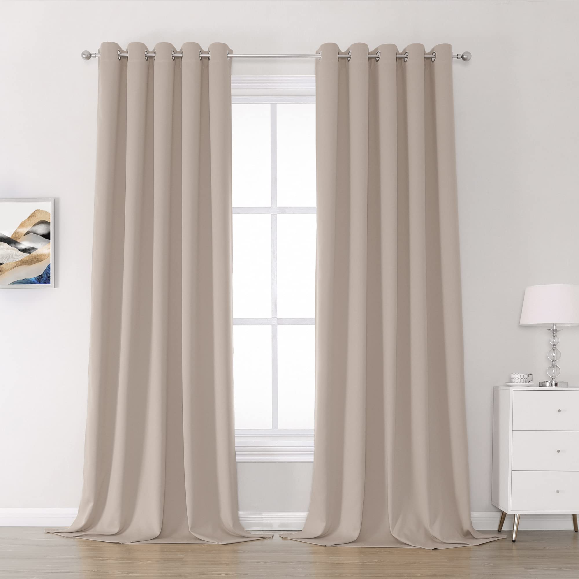 Dualife Light Coffee Color Curtains For Bedroom Light Brown Blackout Curtain Panels 120 Inch Thermal Insulated Room Darkening So