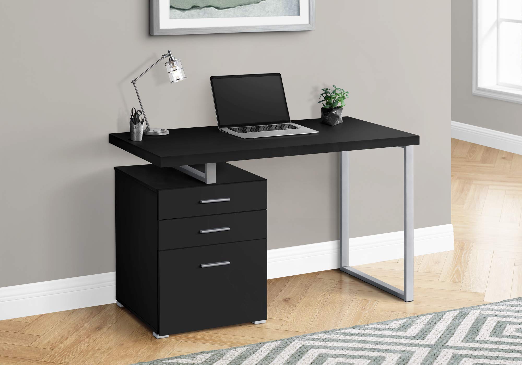 Monarch Specialties I 7649 Computer Desk, Home Office, Laptop, Left, Right Set-Up, Storage Drawers, 48&quot; L, Work, Metal, Laminate, Black, Grey, Contemporary
