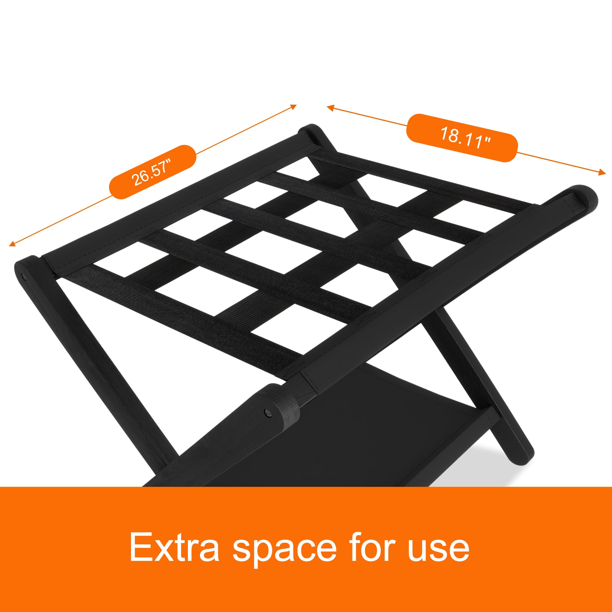 Heybly Luggage Rack, Folding Suitcase Stand With Storage Shelf, Heavy-Duty Luggage Holder For Guest Room Bedroom Hotel, Holds Up