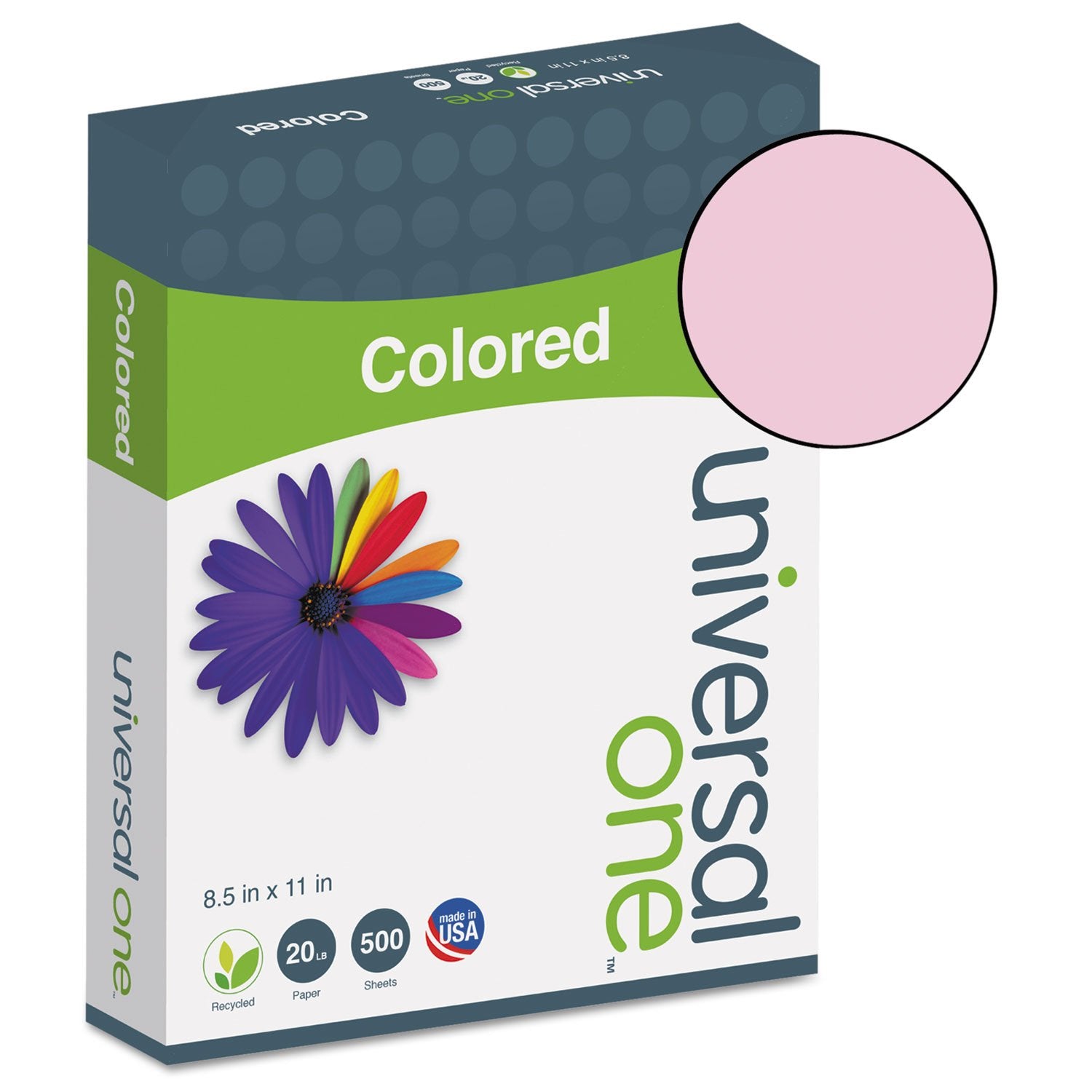Universal Colored Paper, 20 Lb., 8-1/2 X 11, Pink, 500 Sheets/Ream (11204)
