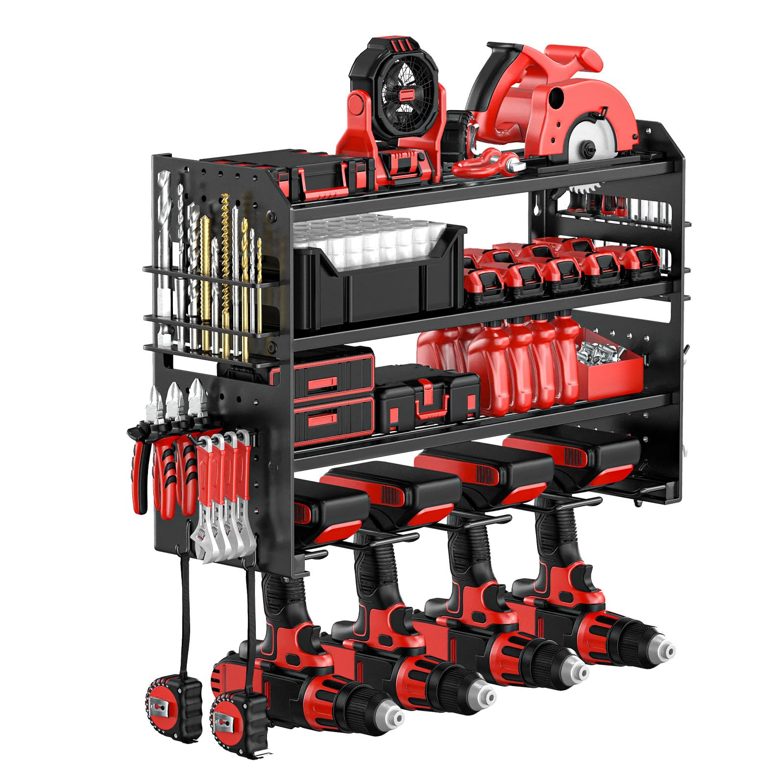 VeyFolzin.st Large Power Tool Organizer Wall Mount-12 Drill Holder, Metal Heavy Duty Garage Tool Storage Shelves with Screwdrive