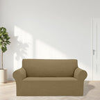 2025 New Stretch Loveseat Sofa Slipcovers Couch Cover For 2 Cushion Furniture Protector Sofa Covers With Elastic Bottom Jacquard Fabric Small Checks For Pets, Kids - Tan