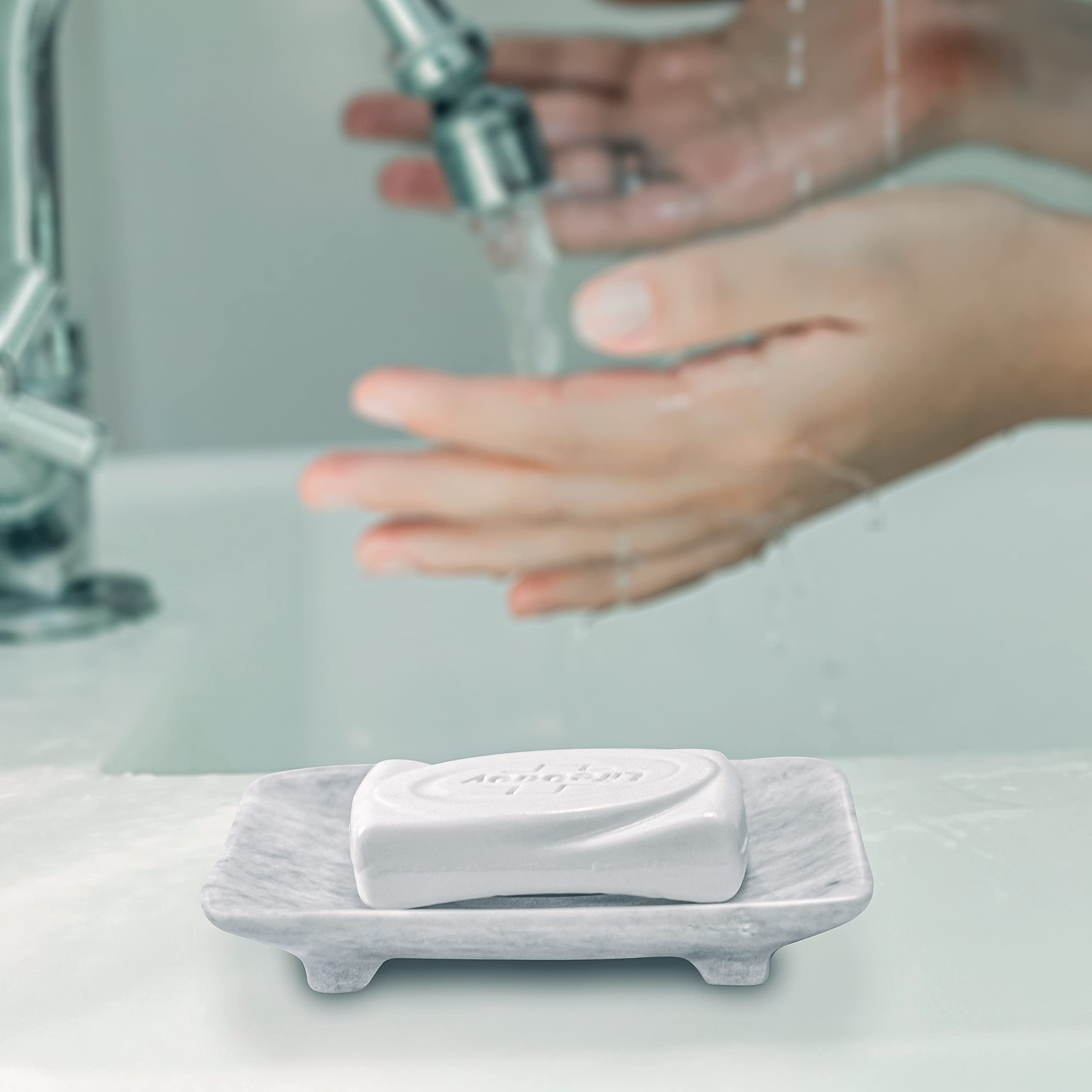 Luxury Handmade Green Calcite Crystal Soap Dish Holder With Drain For Bathroom And Shower, Best Bath Products & Sponge Tray For