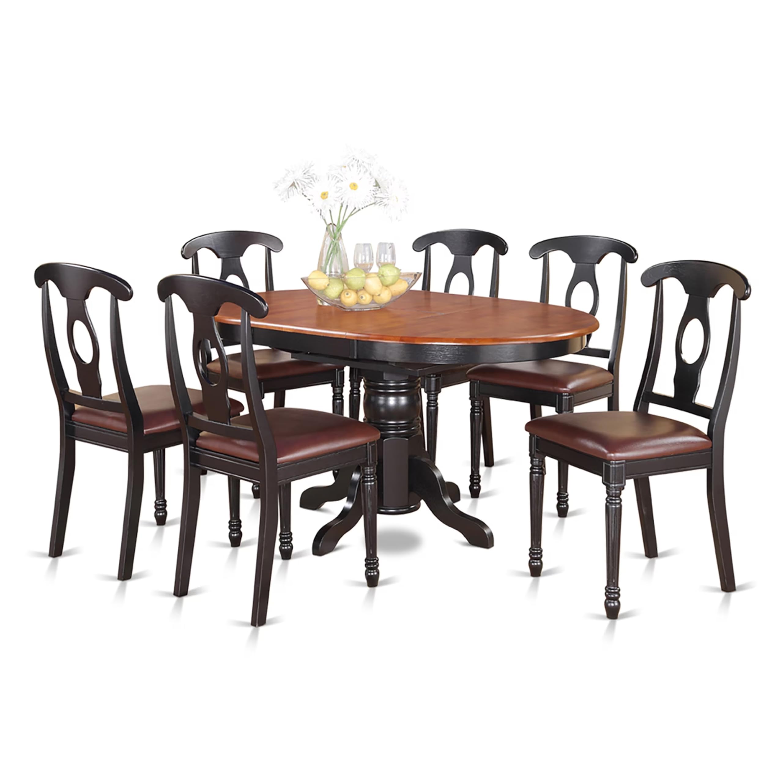 East West Furniture KENL7-BLK-LC 7 Piece Modern Dining Table Set Consist of an Oval Wooden Table with Butterfly Leaf and 6 Faux Leather Upholstered Dining Chairs, 42x60 Inch, Black & Cherry