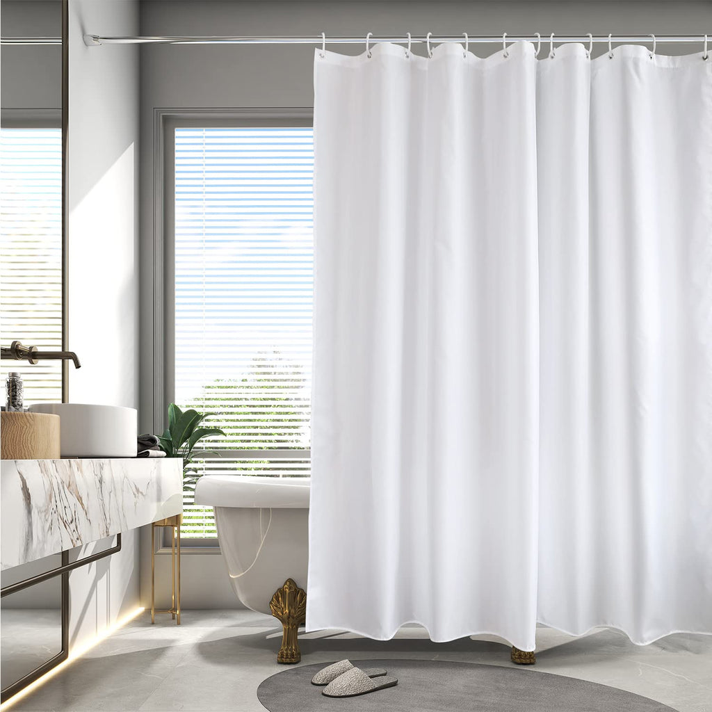 Long Shower Curtain Liner 78 Inches Height-Water-repellent Fabric Shower Curtains Set With 12 Hooks, White Bathroom Curtain Weig