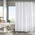 AooHome White Fabric Shower Curtain Liner, Bathroom Curtain with Hooks for Hotel, Waterproof, Weighted Hem, 72 Width x 75 Height