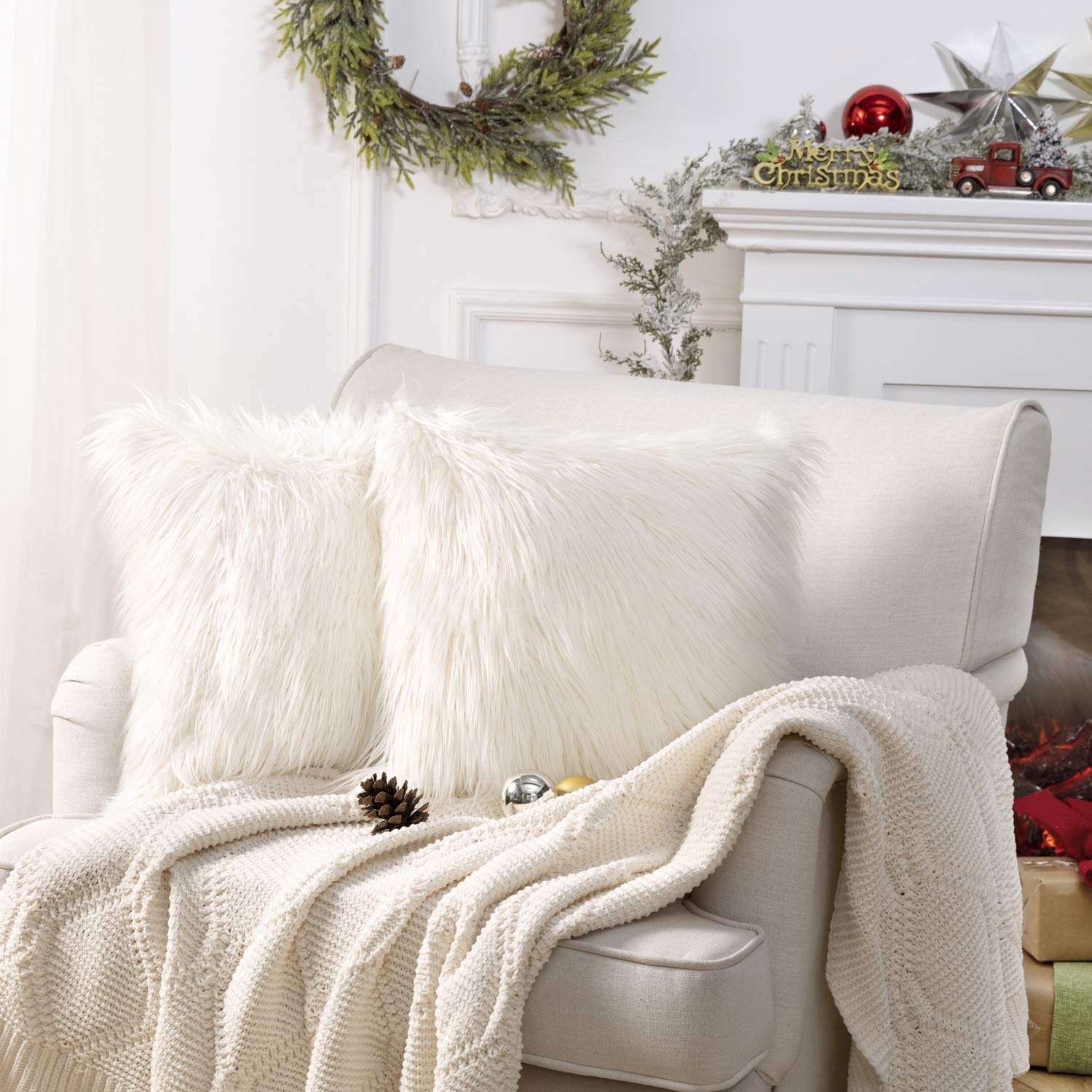 Phantoscope Pack Of 2 Faux Fur Solid Throw Decorative Pillow Cover Cushion Covers Luxury Soft Halloween Decorative Pillowcase Fu