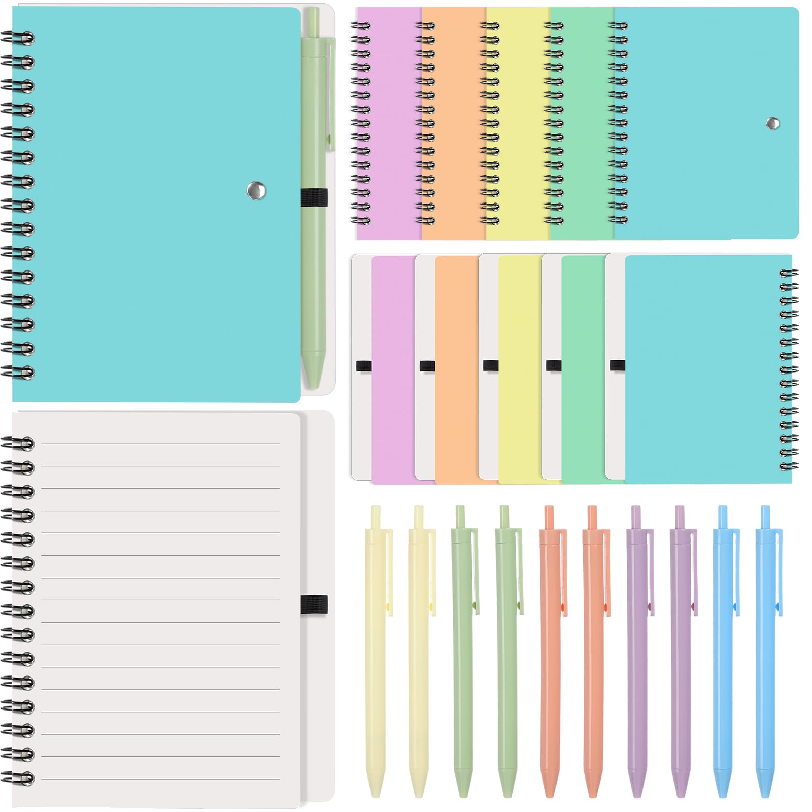Resurhang 30 Sets Small Notebook Journal with Pen Bulk 4.5 * 5.5 Inch Pocket Size Spiral Lined Notepad for Women Men 100 Pages N