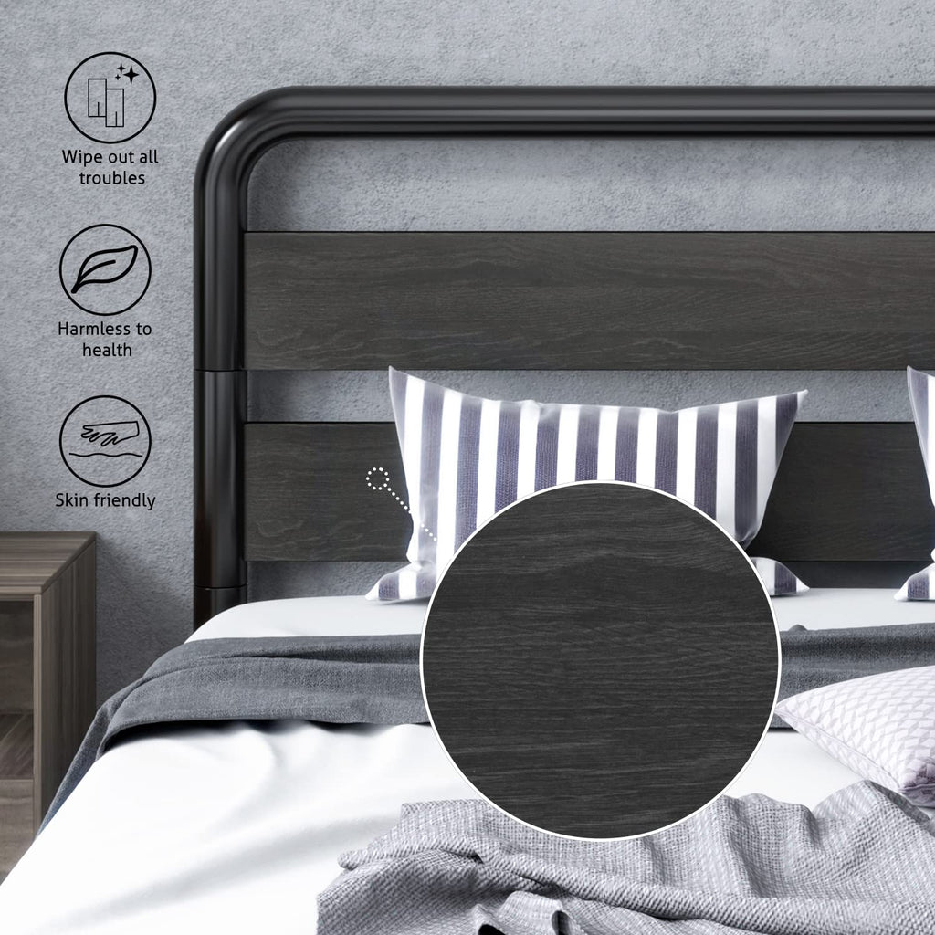 Sha Cerlin King Size Platform Bed Frame With Wooden Headboard And Footboard, Heavy Duty Metal Bed Frame With 10' Under-Bed Storage, Noise-Free, No Box Spring Needed, Black