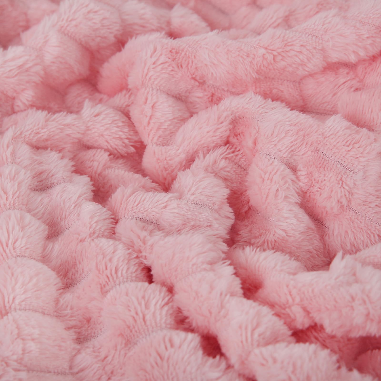 Puncuntex Light Pink Throw Blanket 90''  90'' Inches Fuzzy 3D Jacquard Decorative Flannel Fleece Super Soft Plush Cozy Blanket F