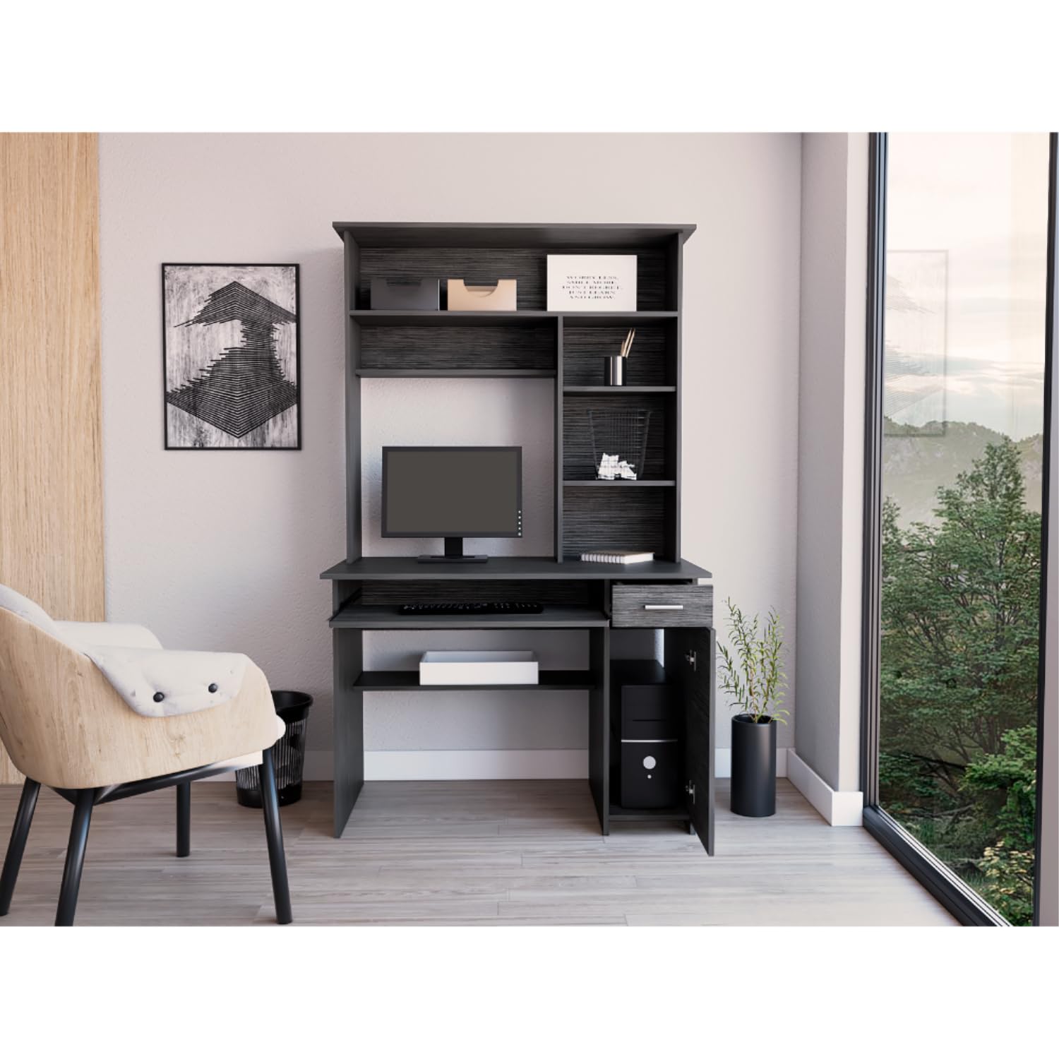 Xalo 180 Compu Hutch Desk-Grey Oak