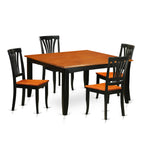 East West Furniture PFAV5-BCH-W 5 Piece Dining Set Includes a Square Dining Room Table with Butterfly Leaf and 4 Wood Seat Chairs, 54x54 Inch, Black & Cherry