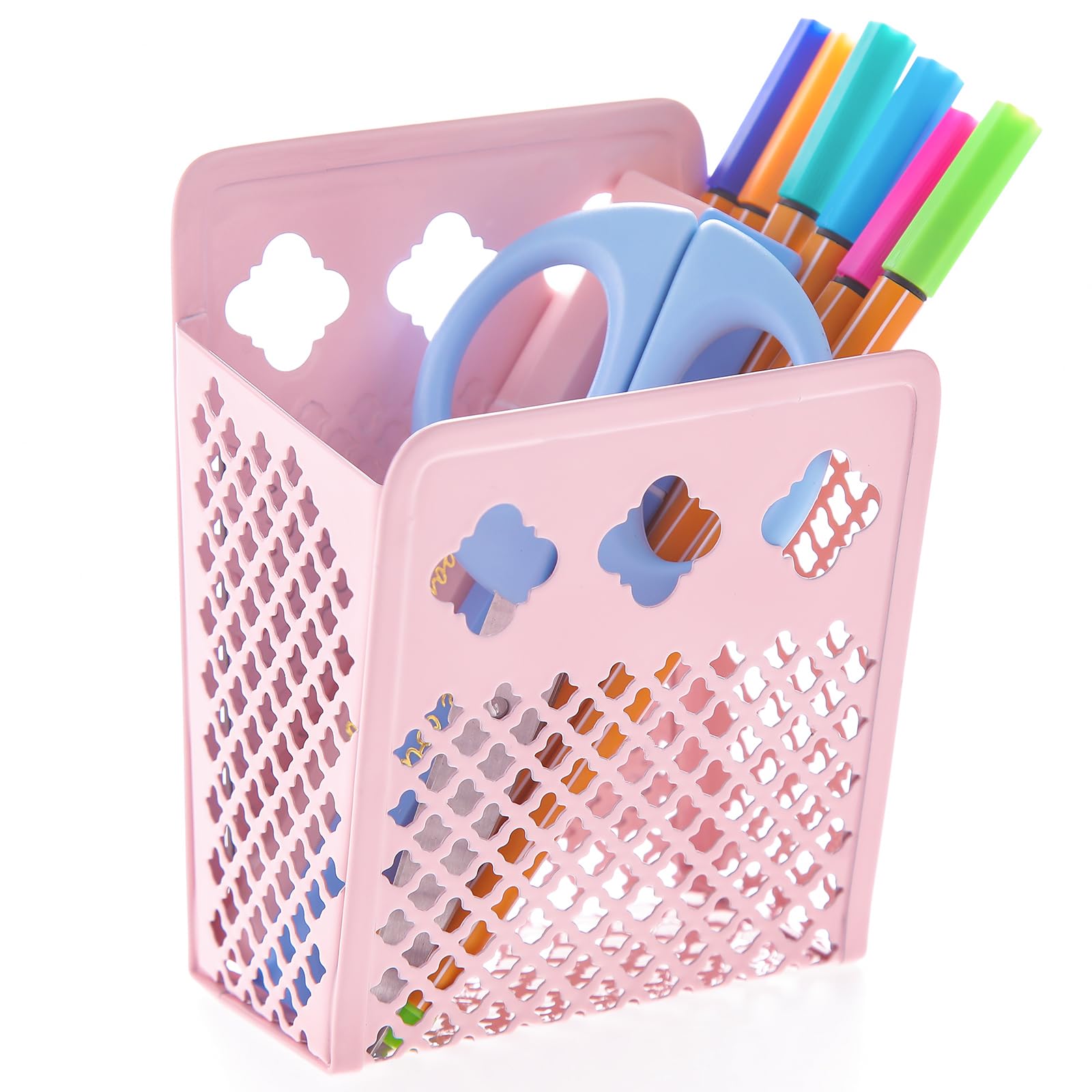 Magnetic Pen Holder, Mesh Metal Strong Magnet Dry Erase Marker Holder Pencil Organizer Small Items Basket For Refrigerator, Whit
