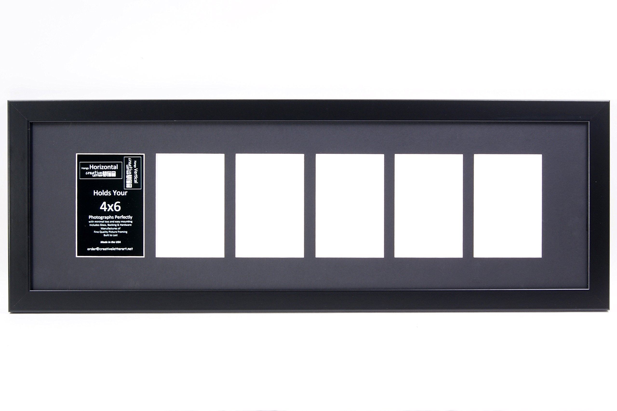 Creative Letter Art 4    x 6    Multiple Opening Picture Frame Collage with 6 holes, Manhattan Black Frame with 10 x 32-inch Bla