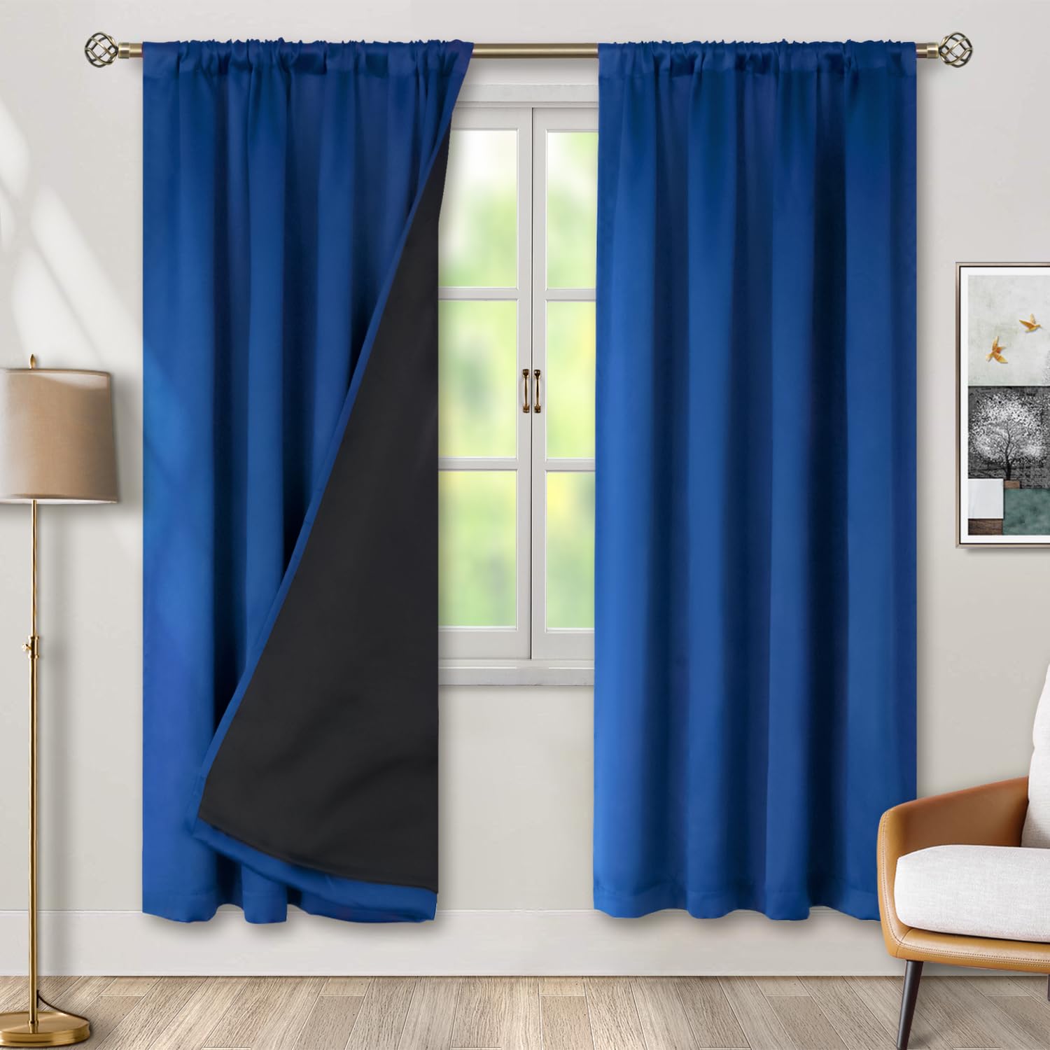 Bgment 100% Blackout Curtains For Bedroom 84 Inch Length,Rod Pocket With Thermal Insulated Liner Full Room Darkening Curtains Fo