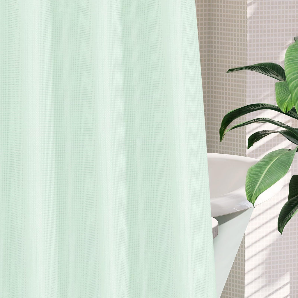 Mitovilla No Hooks Needed Extra Long Shower Curtain Set With Snap-In Liner, Green 86 Inch Xl Heavyweight Waffle Fabric Cloth Sho
