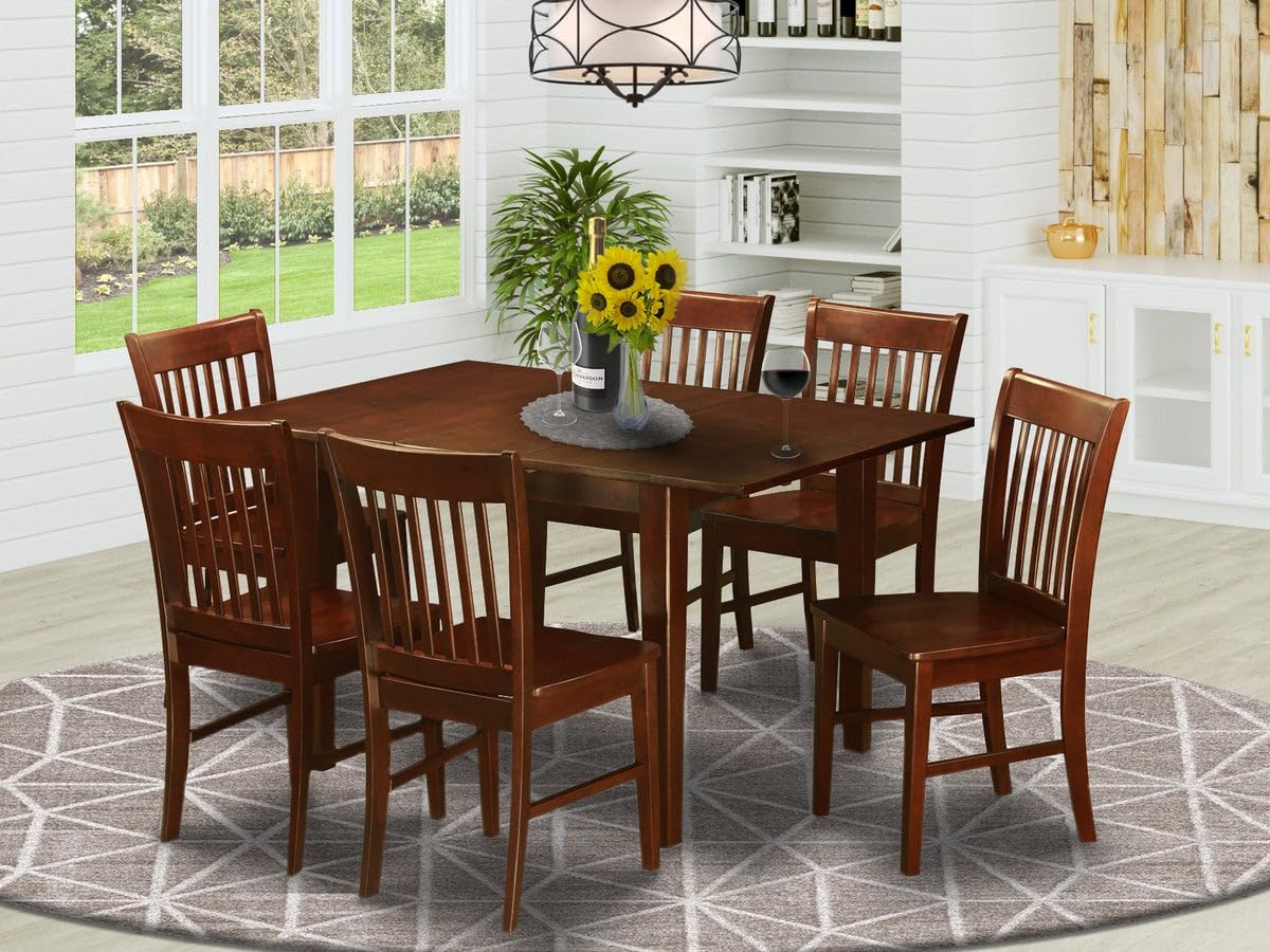 East West Furniture PSNO7-MAH-C 7 Piece Dining Room Furniture Set Consist of a Rectangle Wooden Table with Butterfly Leaf and 6 Linen Fabric Upholstered Chairs, 32x60 Inch, Mahogany