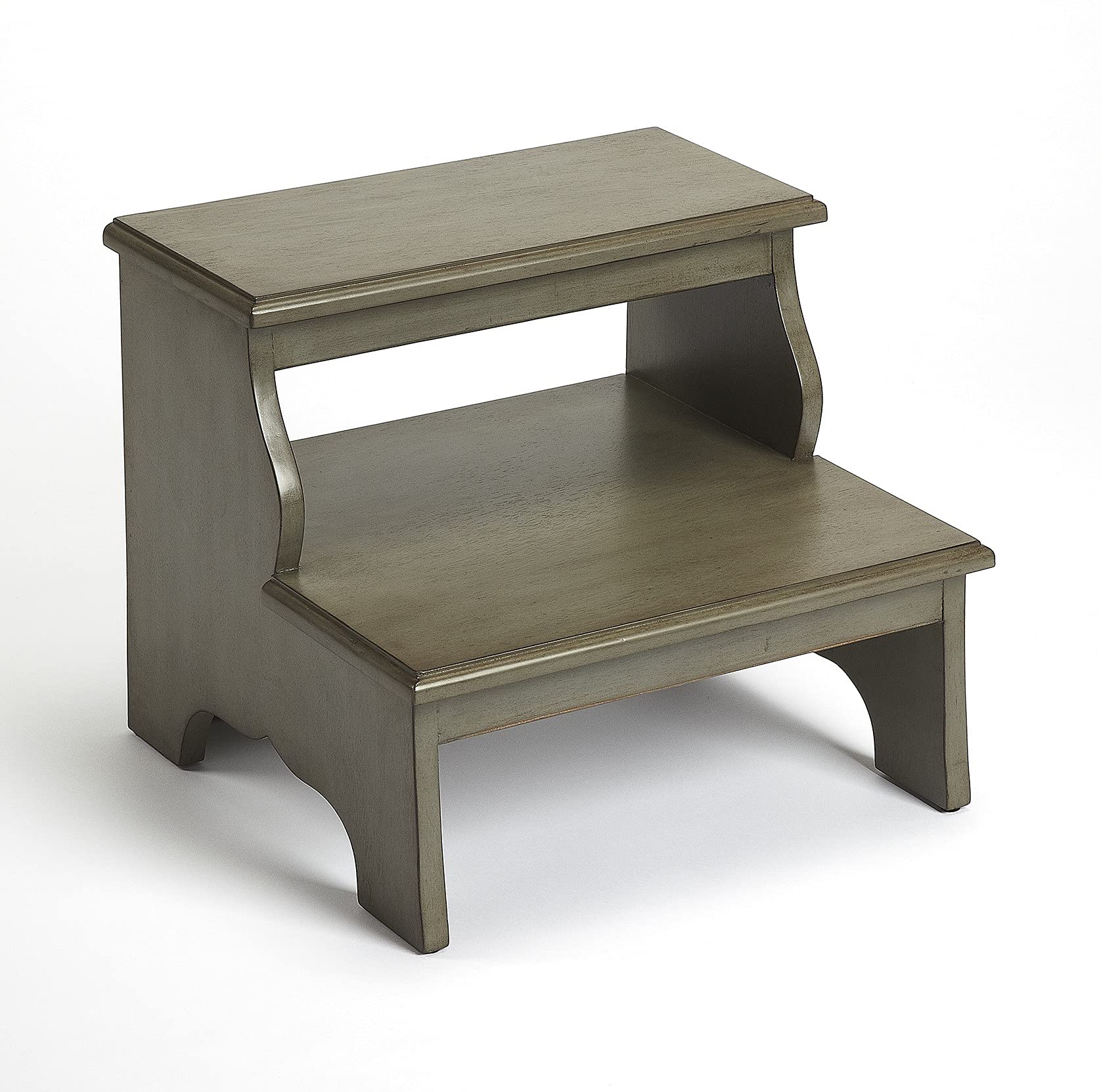 HomeRoots Gray MDF, Acacia Wood Solids Handcrafted Silver Satin Step Stool