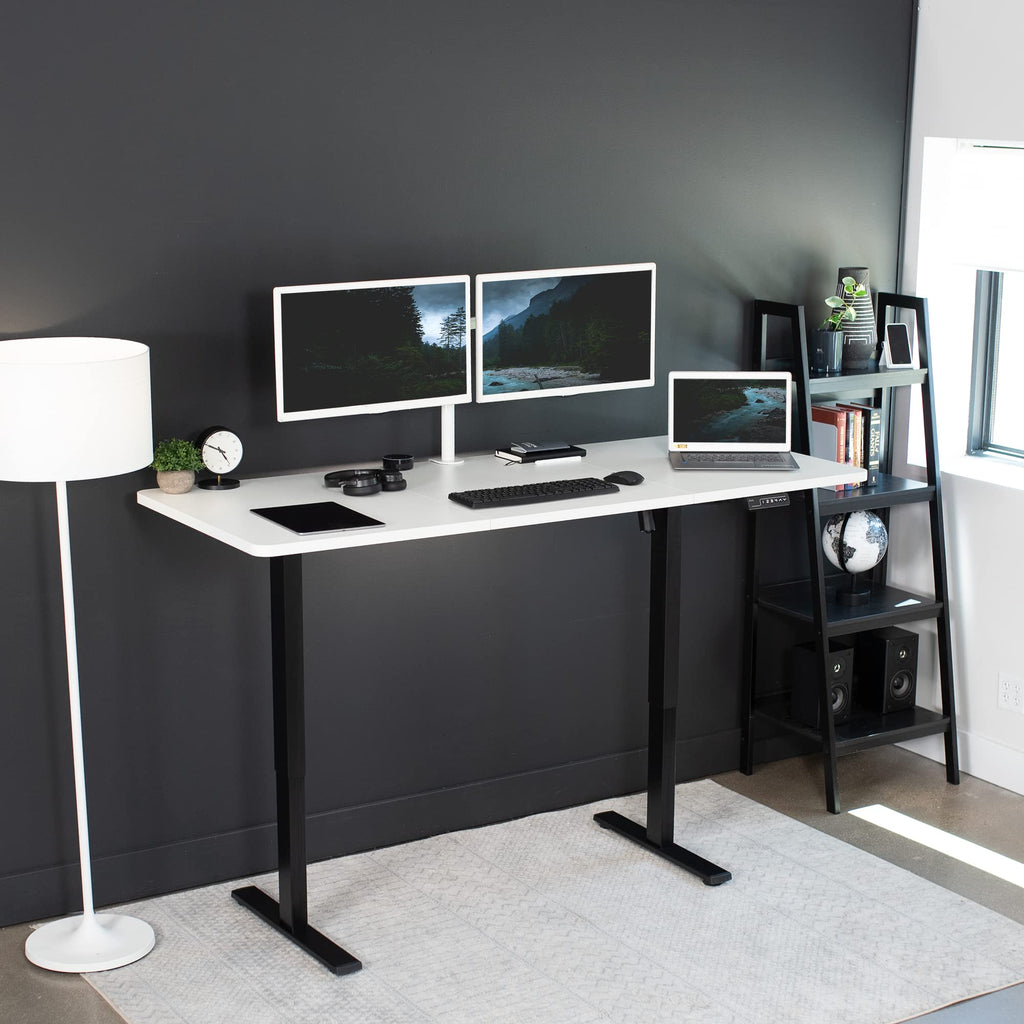 Vivo Electric Height Adjustable 71 X 30 Inch Memory Stand Up Desk, White Table Top, Black Frame, Standing Workstation With Preset Controller, 1B Series, Desk-Kit-1B7W