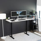 Vivo Electric Height Adjustable 71 X 30 Inch Memory Stand Up Desk, White Table Top, Black Frame, Standing Workstation With Preset Controller, 1B Series, Desk-Kit-1B7W