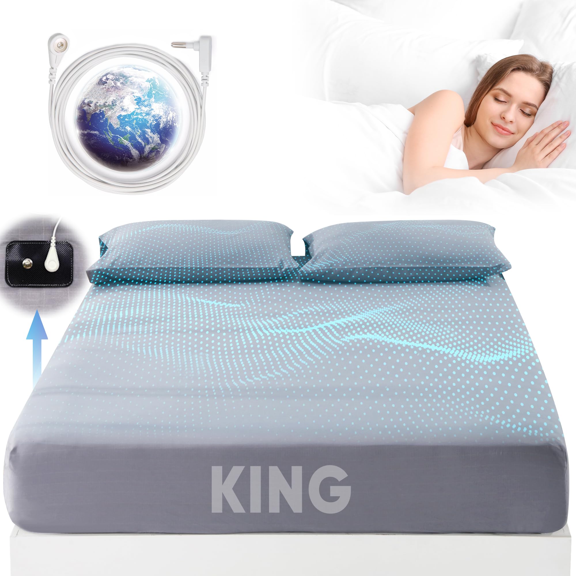 Grounding Sheets King Size, 95% Organic Cotton + 5% Pure Silver Fiber, Grounding Sheet Earth Connected Bedding (King - 77''X 80'