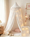 Twyvoka Bed Canopy with Star Lights, Double-Layer Princess Canopy for Girls Room Decor and Reading Nook,Easy Hanging for Twin an