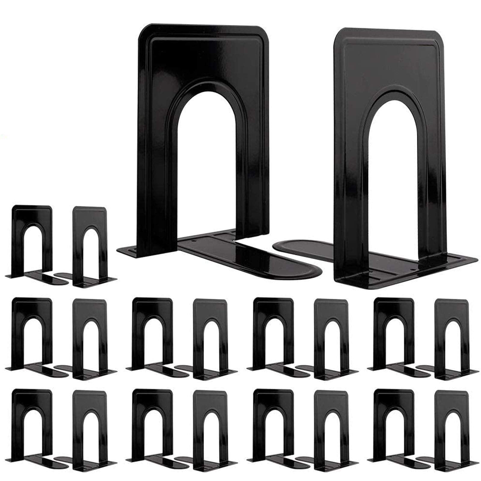 Jekkis 20Pcs Book Ends Metal Bookends For Shelves, 6.6'X 5.7'X 5' Black Heavy Duty Bookends For Nonskid Bookend Supports Plai