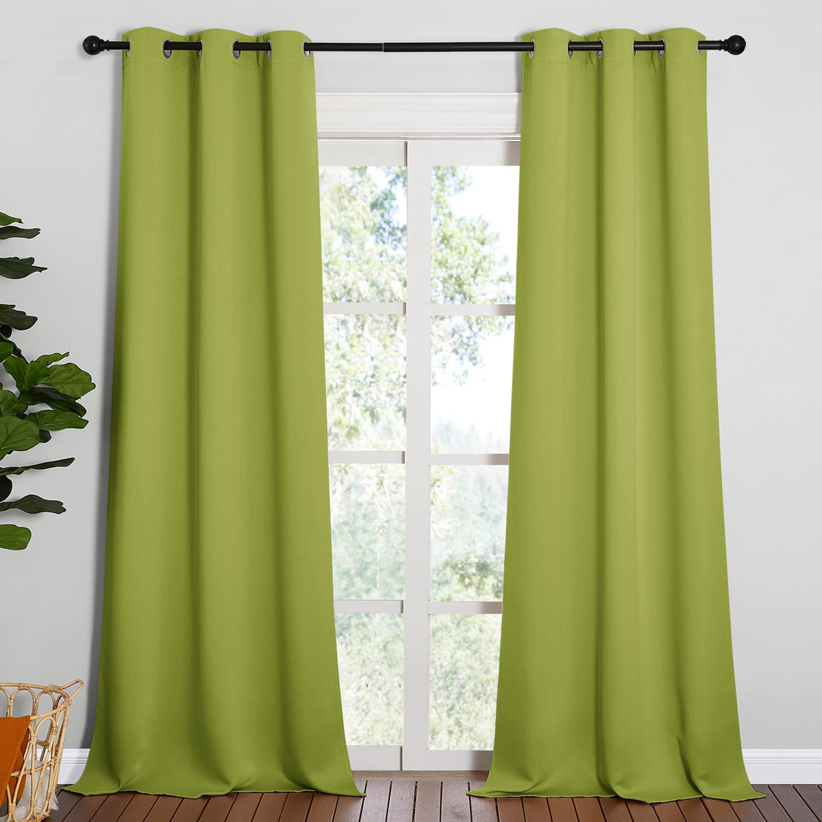 Nicetown Room Darkening Window Panels - Fresh Green Thermal Insulated Curtains 95 Inches Length For Christmas Bedroom (42 Inches