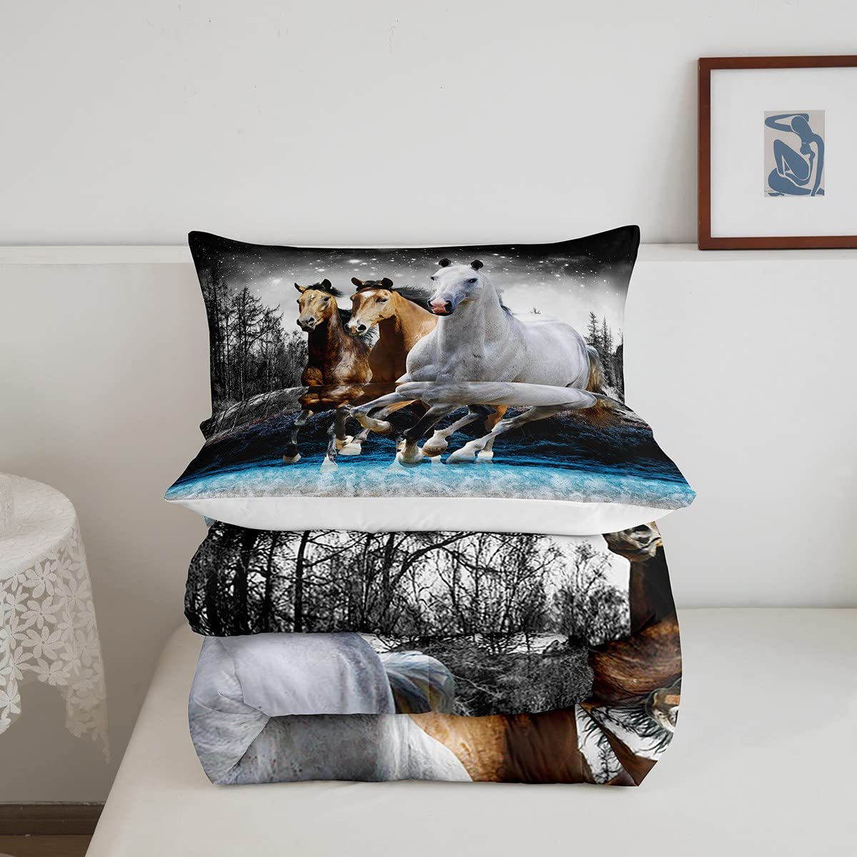 Feelyou Horse Comforter Set Galloping Horse Bedding Set For Kids Boys Girls Wildlife Comforter Farm Animal Quilt Set 1 Comforter