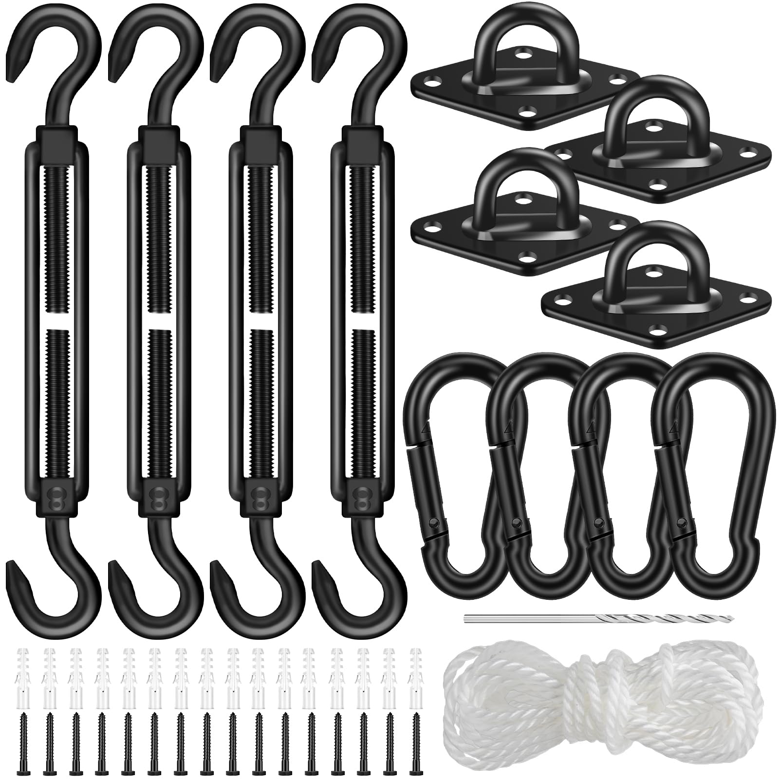 304 Stainless Steel Shade Sail Hardware Kit, 6 Inch Matte Black Sun Shade Hardware Kit for Triangle Rectangle Installation, Sun 