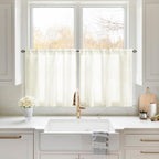 Homeideas Non-See-Through Cream Yellow Privacy Sheer Kitchen Curtains 30 X 24 Inches Long 2 Panels Short Sheer Curtains Light Filtering Bathroom Window Curtains Drapes For Bedroom Living Room