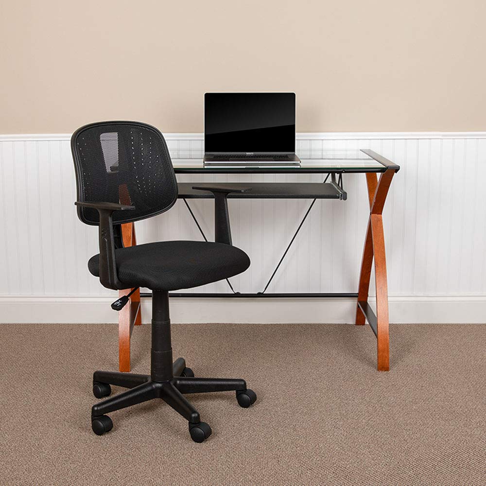 Flash Furniture Flash Fundamentals Mid-Back Black Mesh Swivel Task Office Chair With Pivot Back And Arms