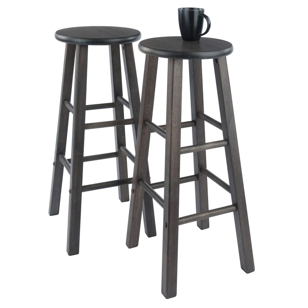 Winsome Element 2-Piece 29In Bar Stool Set, Oyster Gray Finish, Solid Wood, Modern Design