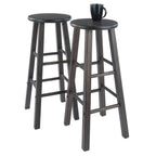 Winsome Element 2-Piece 29In Bar Stool Set, Oyster Gray Finish, Solid Wood, Modern Design
