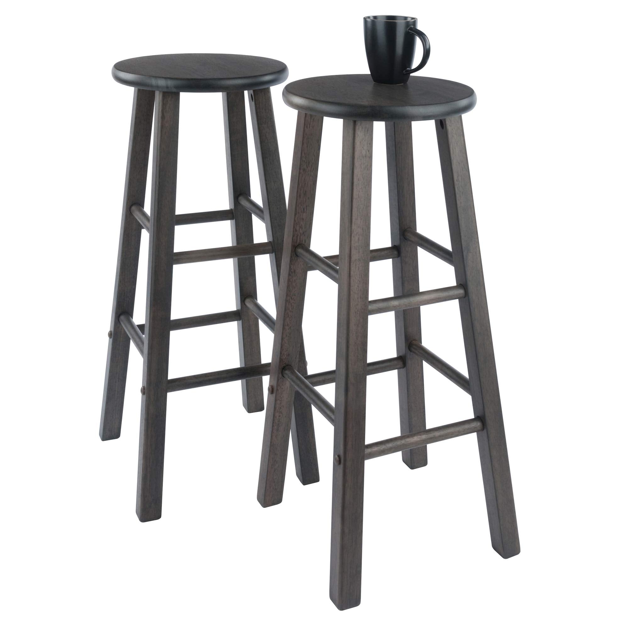 Winsome Element 2-Piece 29In Bar Stool Set, Oyster Gray Finish, Solid Wood, Modern Design