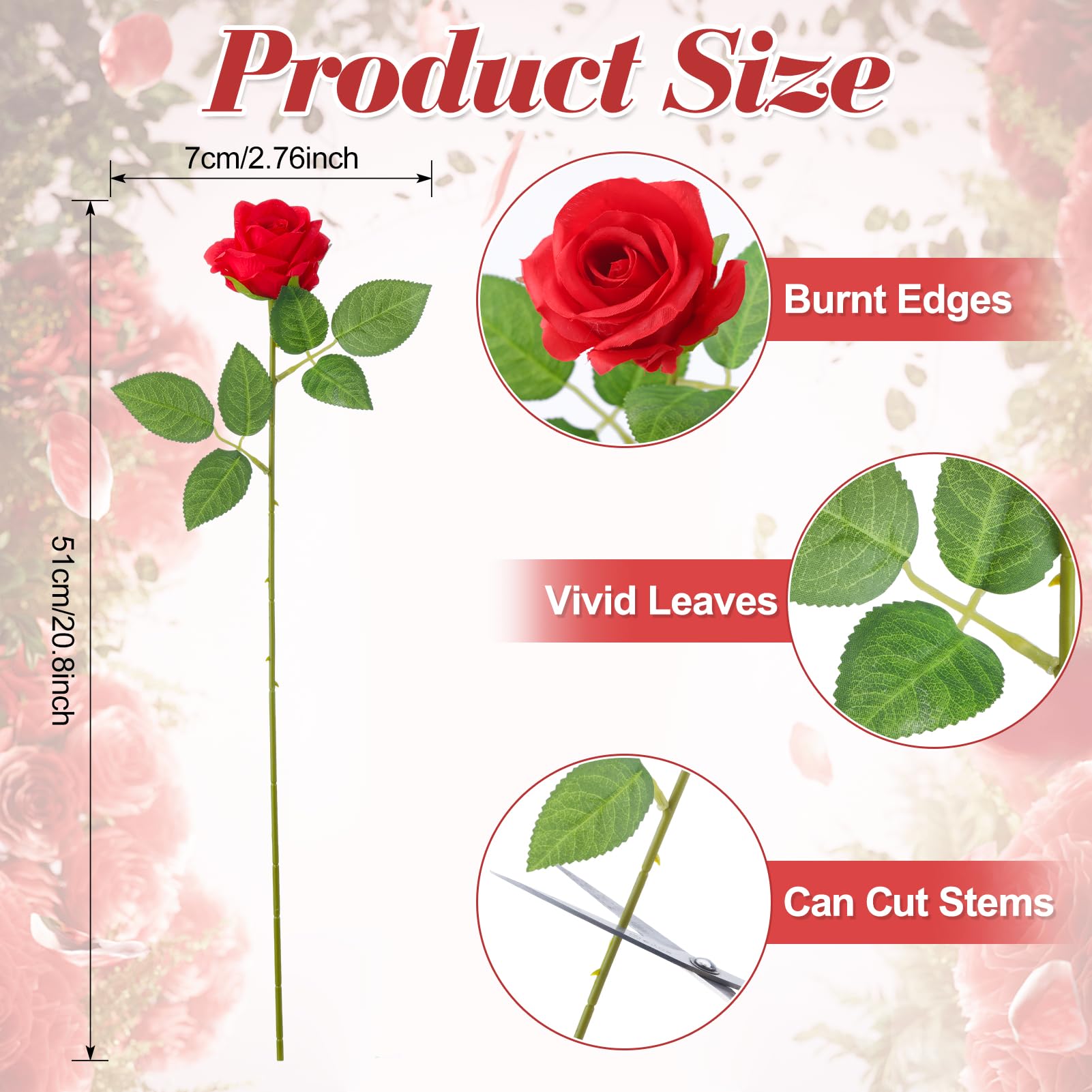 Hoemwarm 36 Pcs Red And White Rose Artificial Roses Flowers Bouquet Centerpiece,Fake Silk Rose Stem Realistic Artificial Flowers