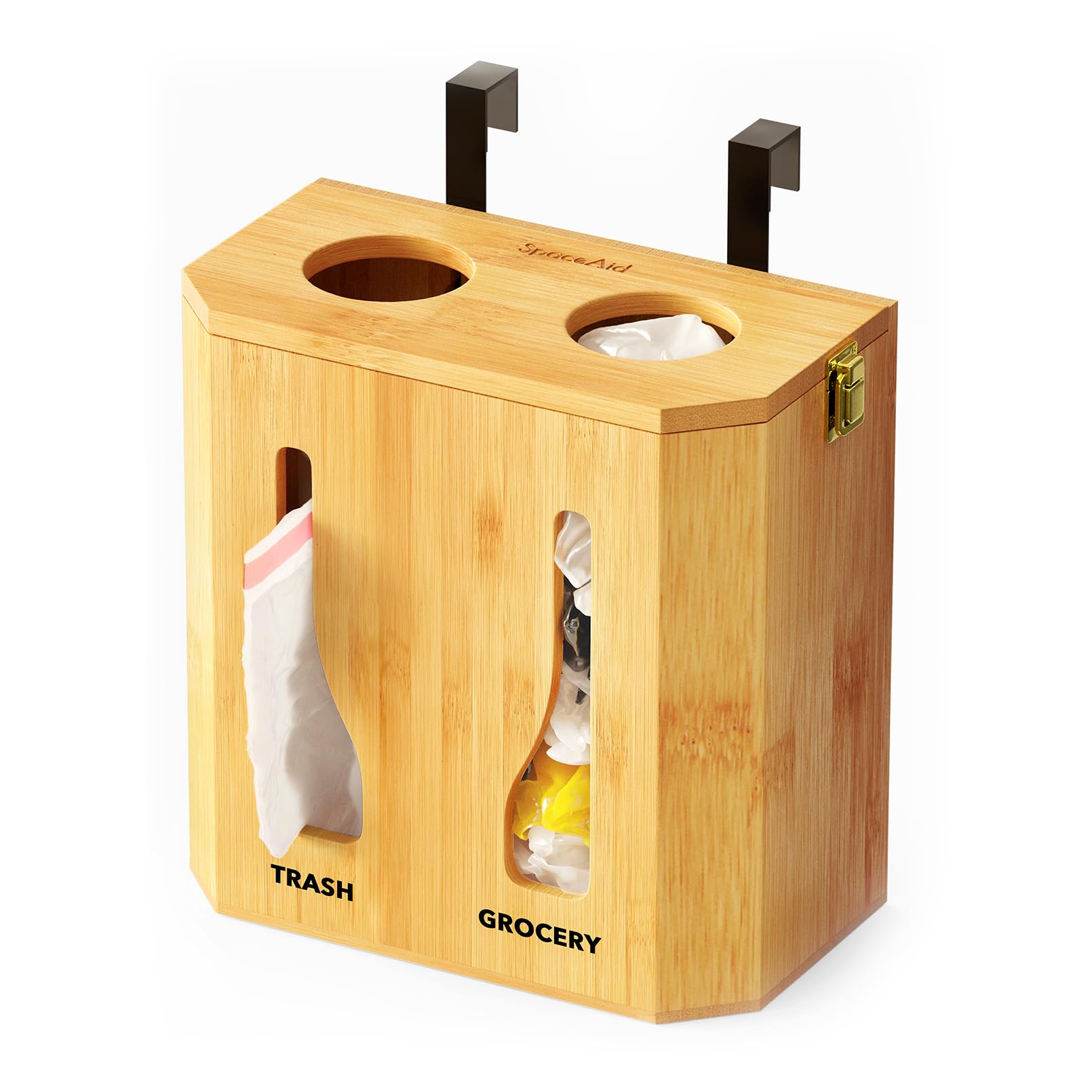 Spaceaid Bamboo 2 In 1 Garbage Bag Roll Holder & Dispenser, Under Sink Organizer For Kitchen Storage