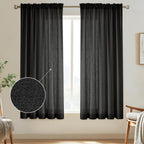 Melodieux Black Semi Sheer Curtains 72 Inches Long for Bedroom, Living Room Linen Look Privacy Window Rod Pocket Sheer Drapes, 5