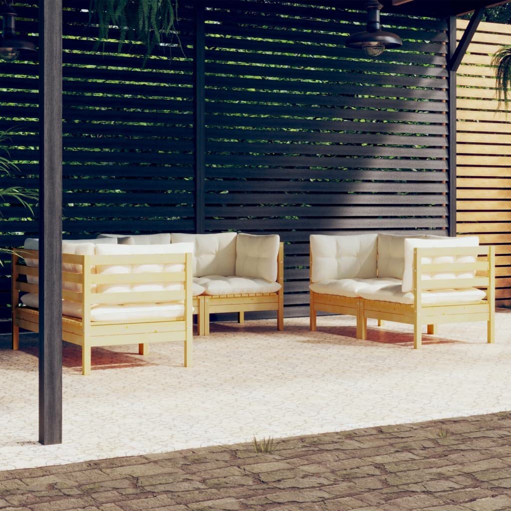 vidaXL Solid Pinewood Patio Lounge Set - 6 Piece Outdoor Furniture with Cream Cushions, Comfortable Corner Sofa Design, Easy Assembly, Customizable Configuration