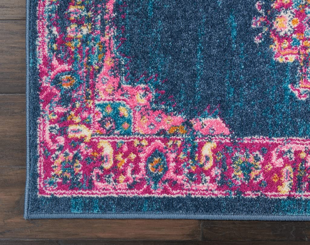 HomeRoots 100% Polypropylene 2â?? x 10â?? Blue and Pink Medallion Runner Rug