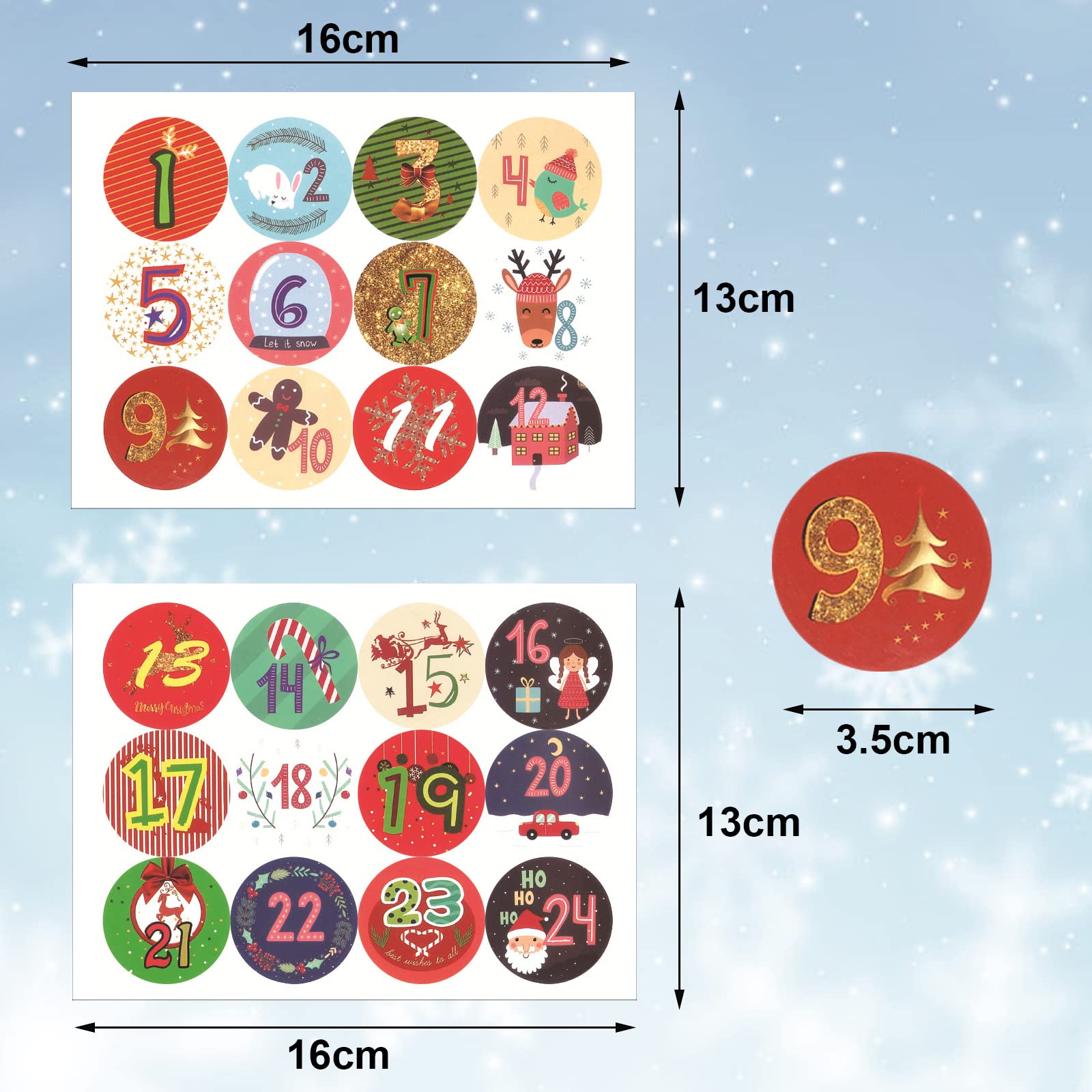 20 Sheets Christmas Advent Calendar Numbers Sticker,1-24 Christmas Countdown Calendar Stickers Diy Advent Calendar Stickers Chri