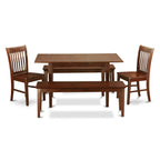 East West Furniture NOFK5C-MAH-W 5 Piece Dining Set Includes a Rectangle Dining Table with Butterfly Leaf and 2 Kitchen Chairs with 2 Benches, 32x54 Inch, Mahogany