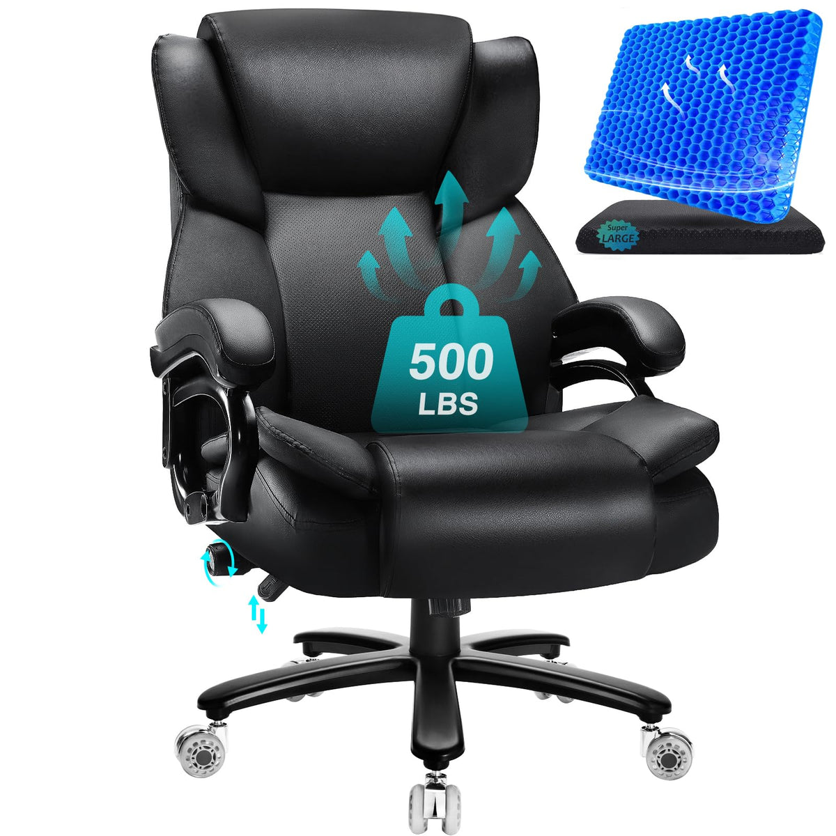 Indulgear 500Lbs Big And Tall Office Chair With Gel Seat Cushion,Heavy Duty Office Chair For Heavy People, High Back Executive C